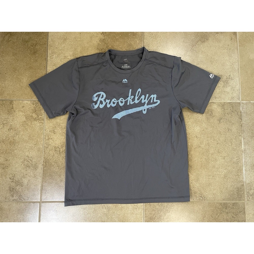 Majestic Brooklyn Dodgers Mens Sz L Gray Baseball Performance T-shirt Tee Shirt